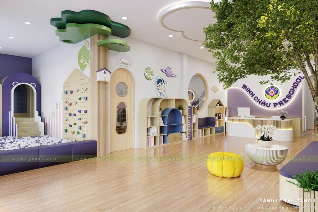 Góc đọc sách và vui chơi với nội thất gỗ trong công trình Ecohome Kids